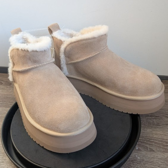 UGG Koolaburra Mini Platform Boots Size 8 UGG Ultra Mini Sand Light Beige Tan - Picture 2 of 8